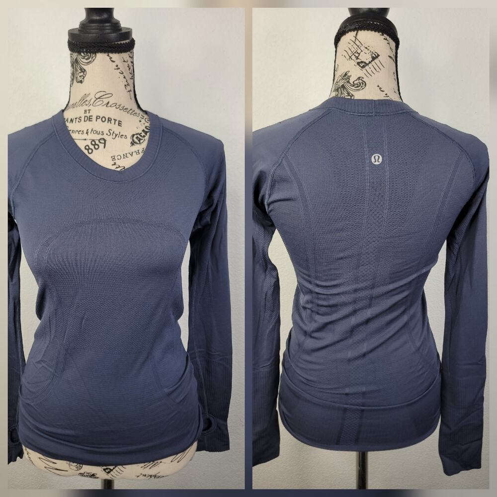 Lululemon Pullover Sz 4 Run Swiftly Long Sleeves Thumbholes Blue Gray